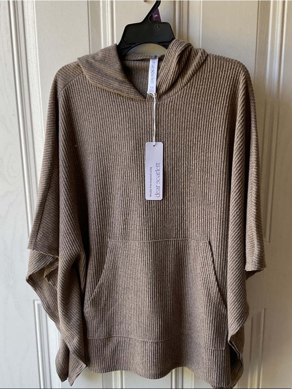 dear scarlett Taupe Ribbed Hooded Pullover Sweater
